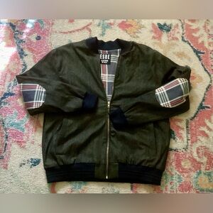 Limited Edition ESBE Clothing Dark Denim Plaid Elbow Patched Bomber Jacket 2XL
